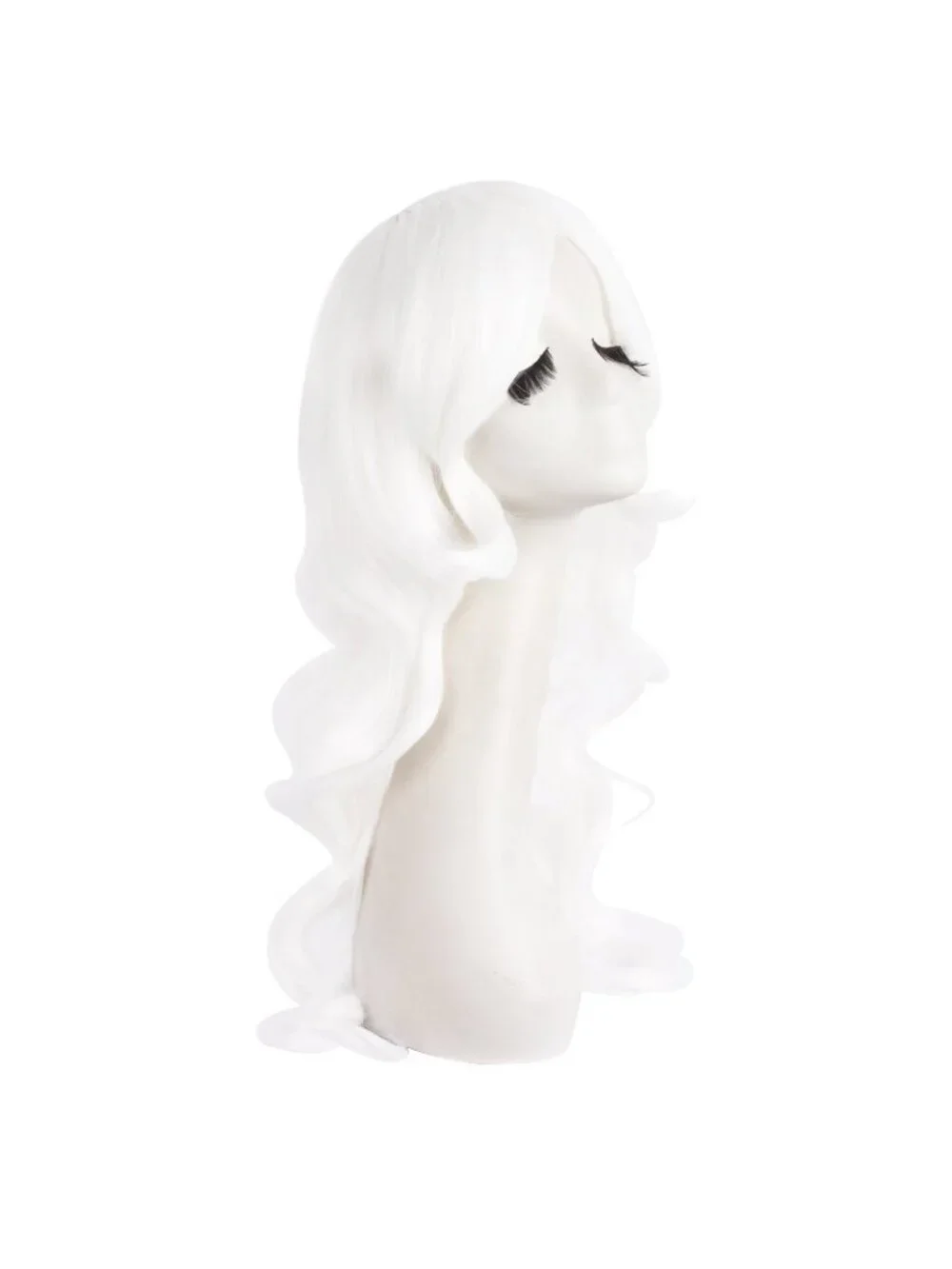 Women's White 24 Inch Synthetic Modern Long Wavy Side Bangs Wigs